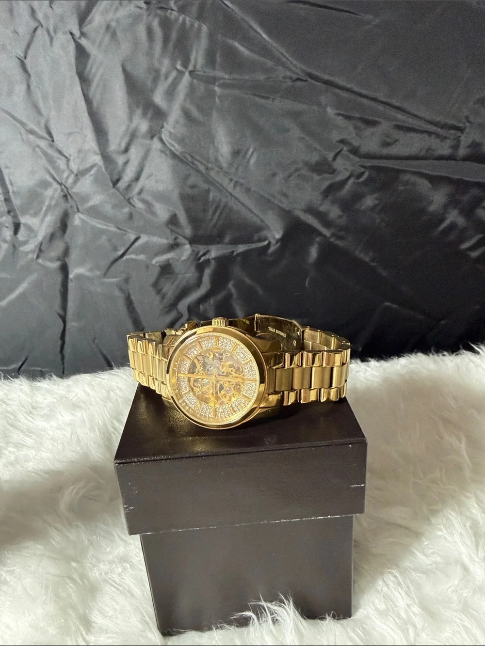 Michael Kors Gold Crystal-Accent Skeleton Dial Women's Bracelet Watch